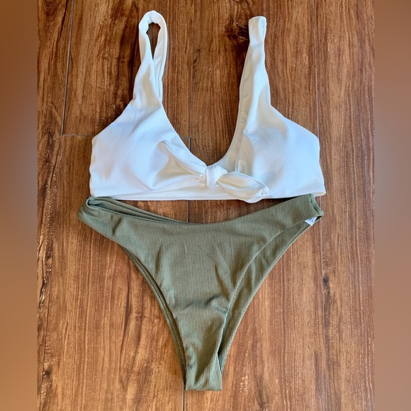 ZAFUL Women's Tie Knot Front Plunge Scoop Neck Bikini Set Two Piece Swimsuit - Picture 5 of 8